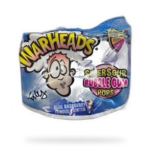 Warheads Super Sour Bubble Gum Pops Blue Raspberry Tongue Painter - 7 stk.