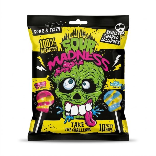 Sour Madness Skull Fruit Lollipops - 90 g