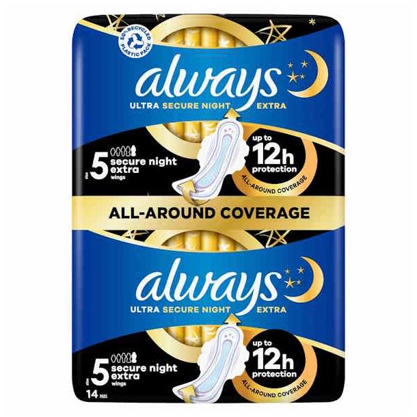 Always Ultra Secure Night Extra wings 5 14 stk.