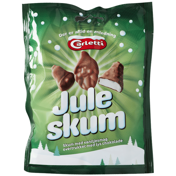 Carletti Juleskum Vaniljesmag overtrukket med lys Chokolade 60g
