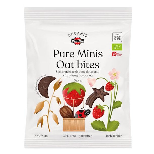 Castus Pure Minis Oat Bites Dadler og Jordb�r �kologisk 5 stk.