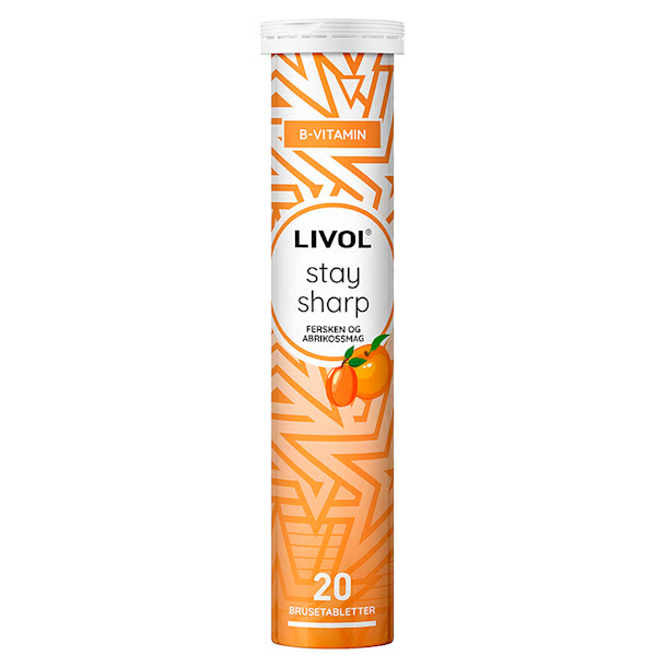 Livol Stay Sharp B-Vitamin Fersken &amp; Abrikossmag 20 Brusetabletter