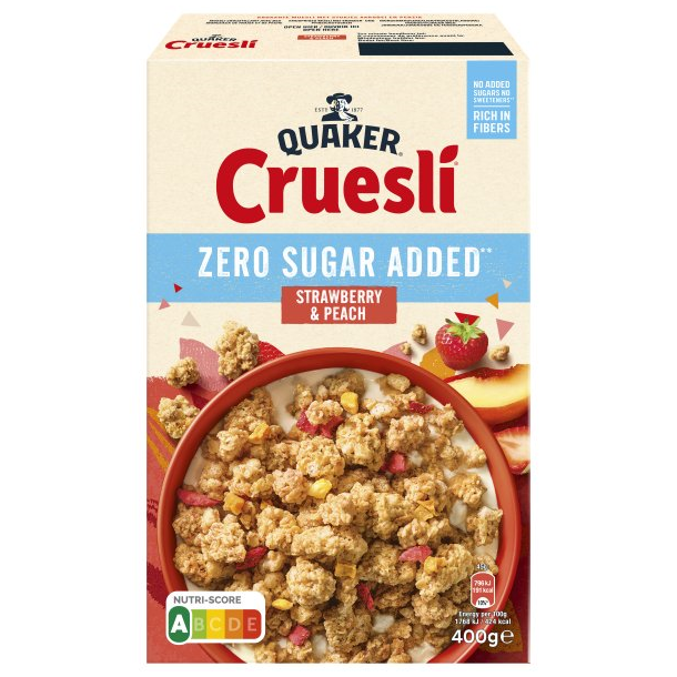 Quaker Cruesli Zero Sugar Added Strawberry &amp; Peach 400g