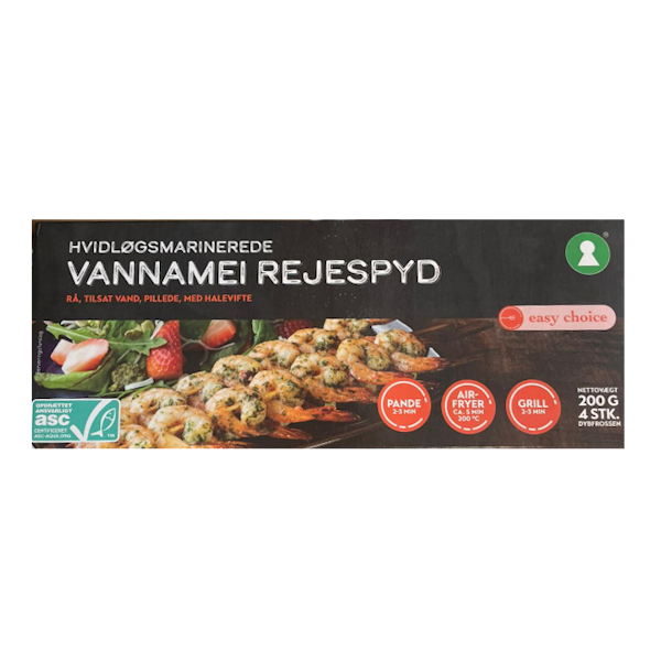 Hvidlgsmarinerede Vannamei Rejespyd 200g